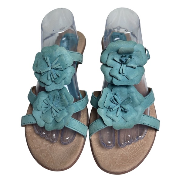 Born Concept Teal Sandals with Leather Floral Embellishments - Picture 1 of 8
